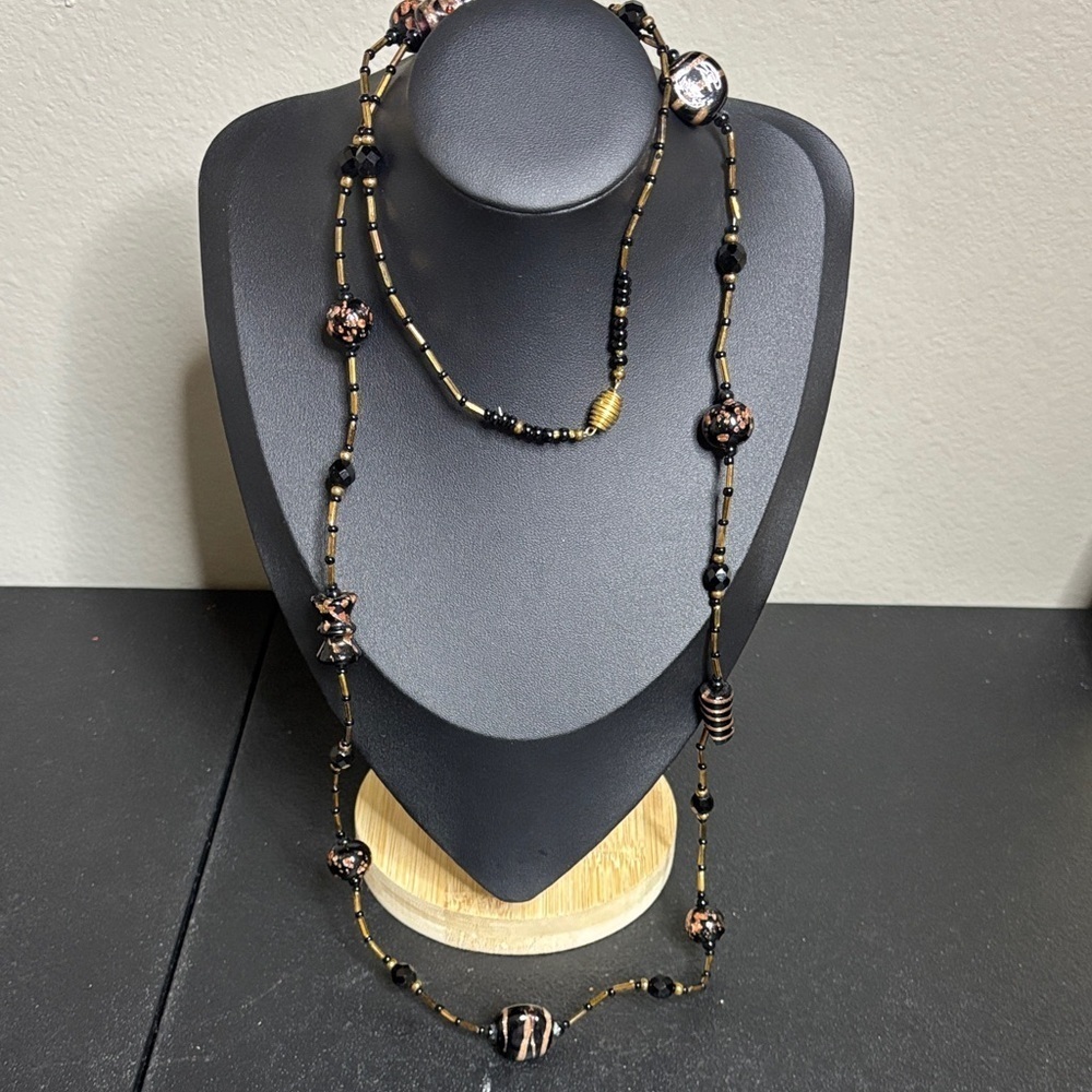 Vintage Long Dichroic Glass Beaded Necklace